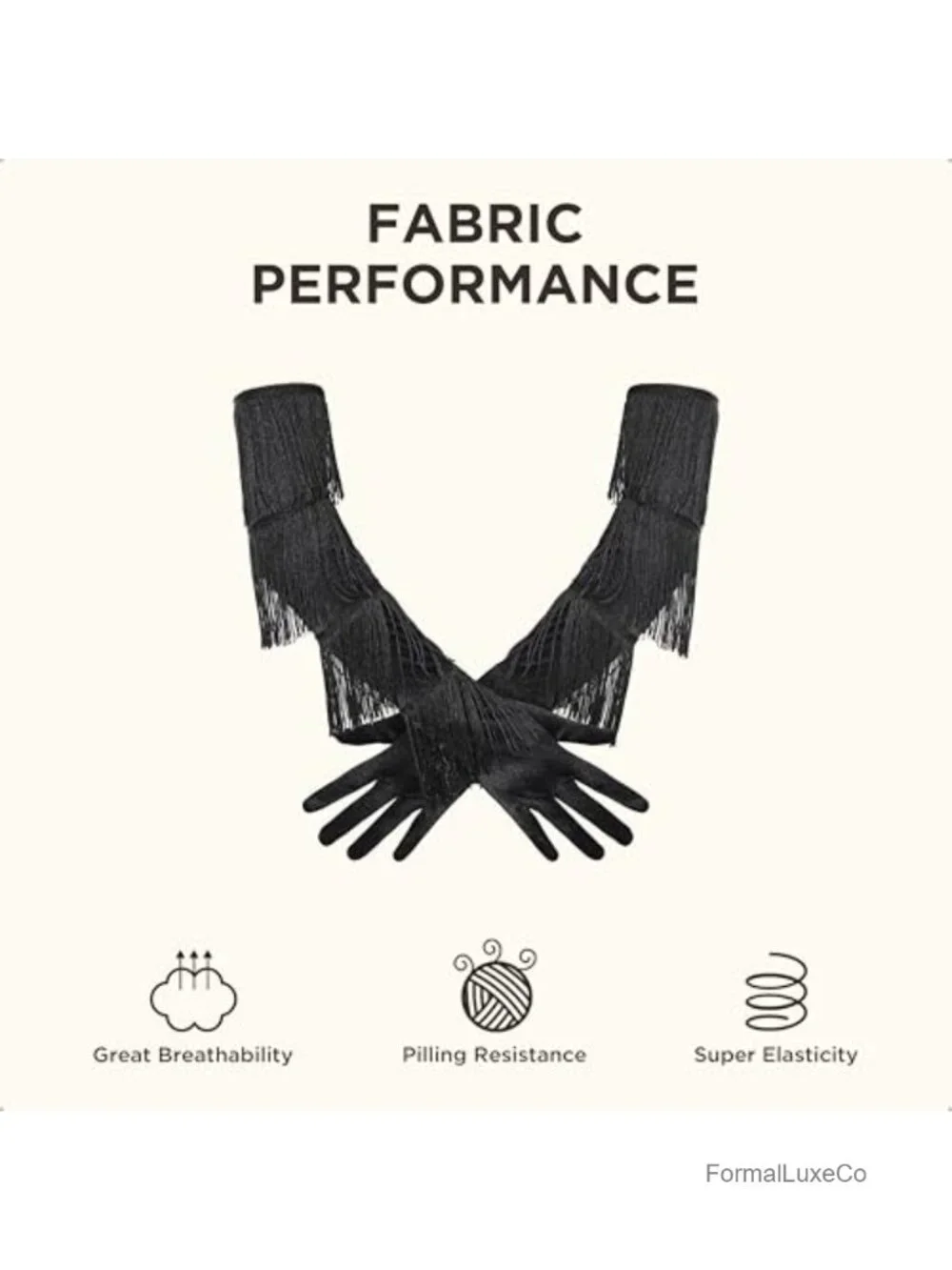 Vintage Satin Fringe Opera Party Gloves - 21.6